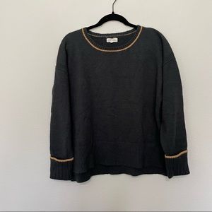 Roolee cuffed sleeve black with tan striped side slit oversized sweater sz.M